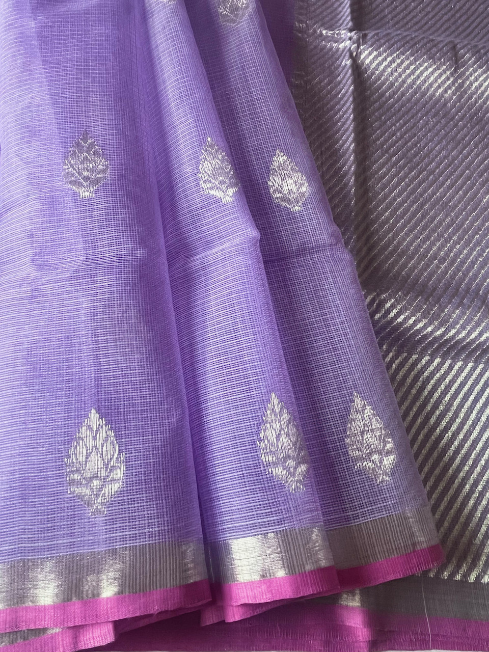 Kota Doria cotton-silk handloom saree with silver zari