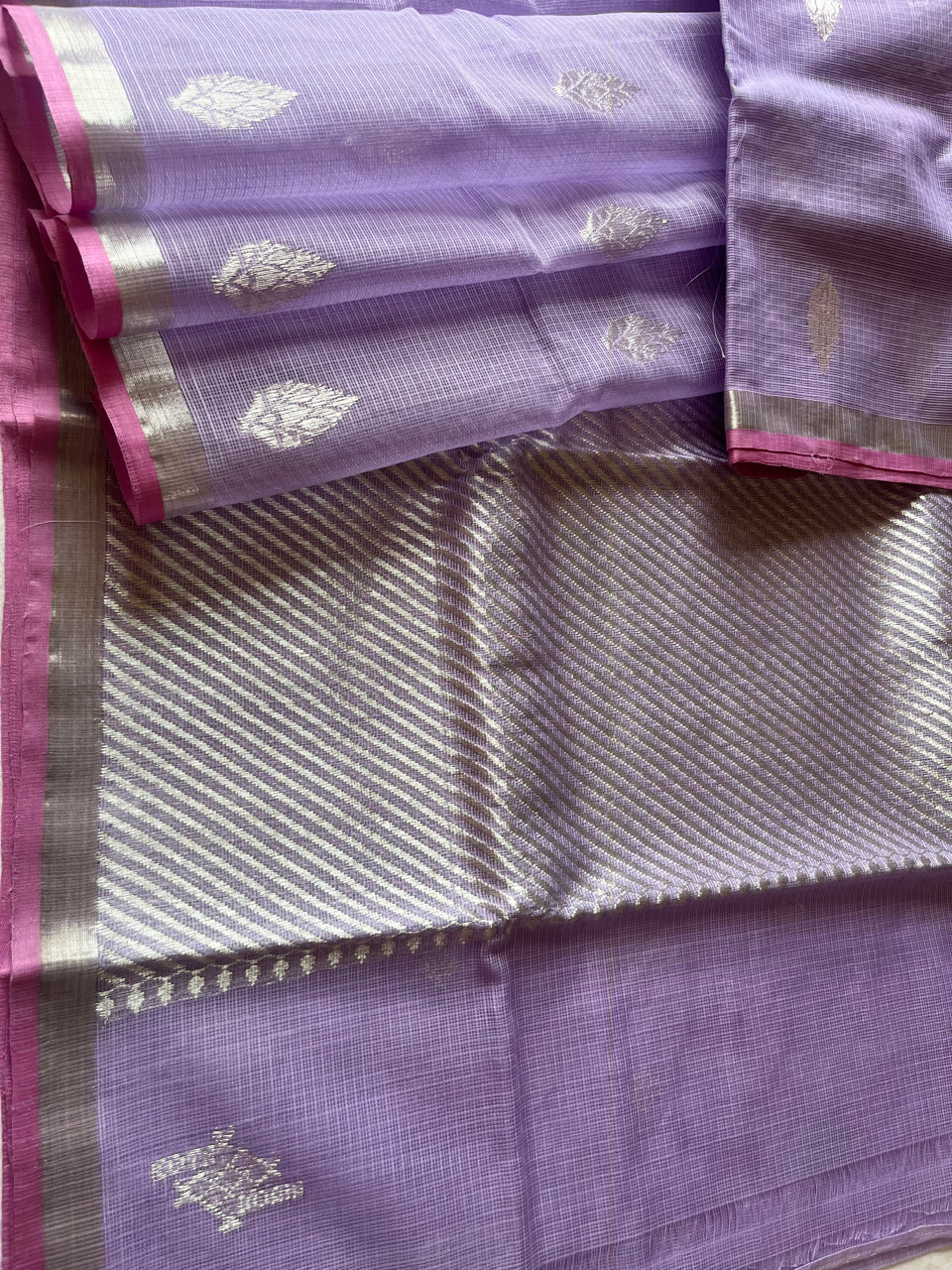 Kota Doria cotton-silk handloom saree with silver zari