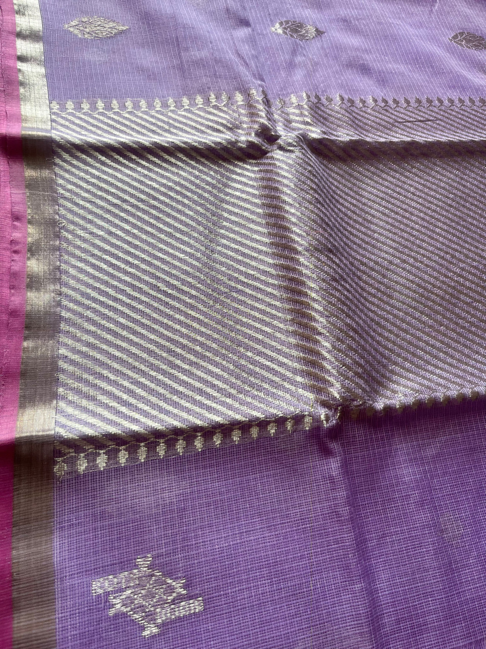 Kota Doria cotton-silk handloom saree with silver zari