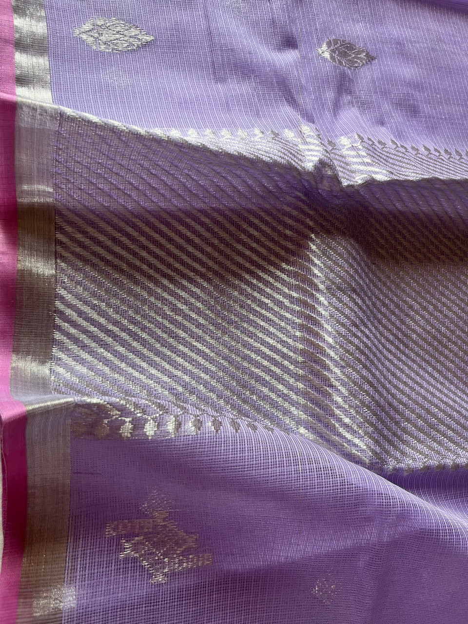 Kota Doria cotton-silk handloom saree with silver zari