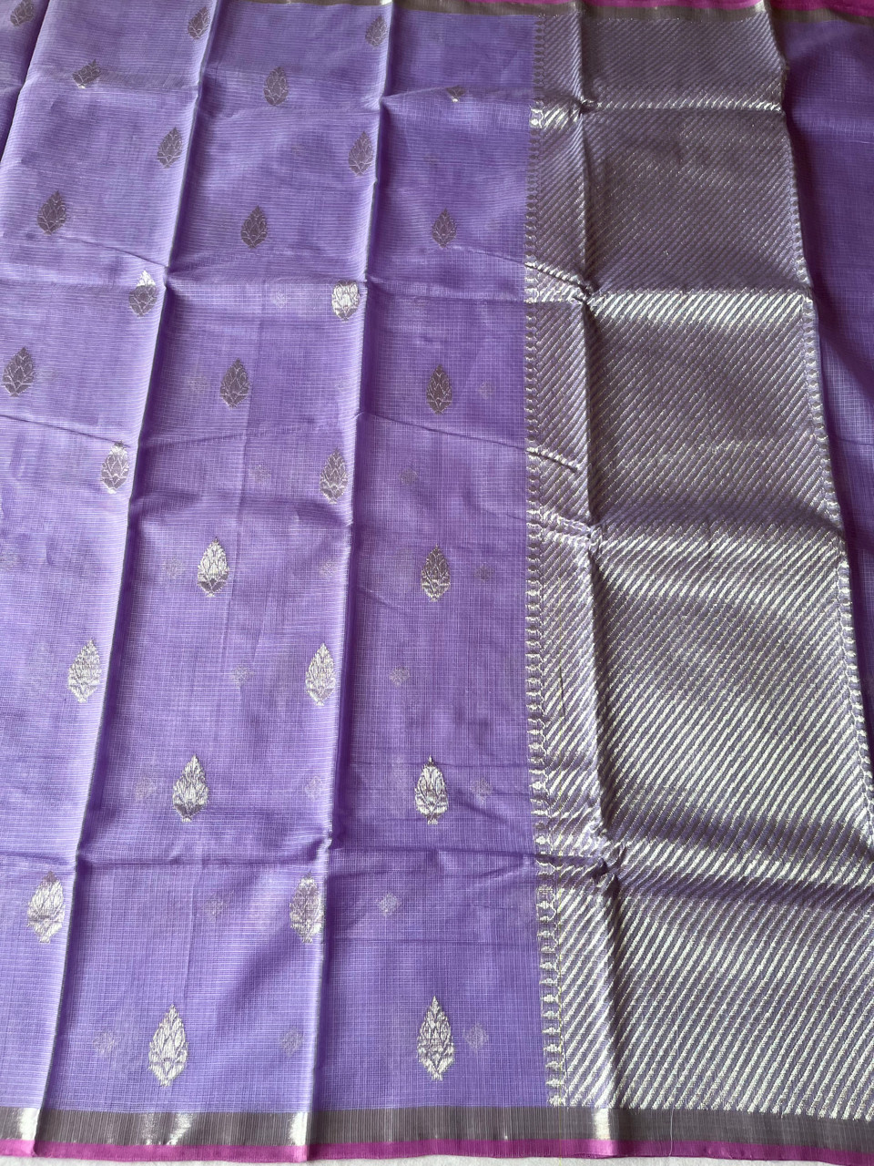 Kota Doria cotton-silk handloom saree with silver zari