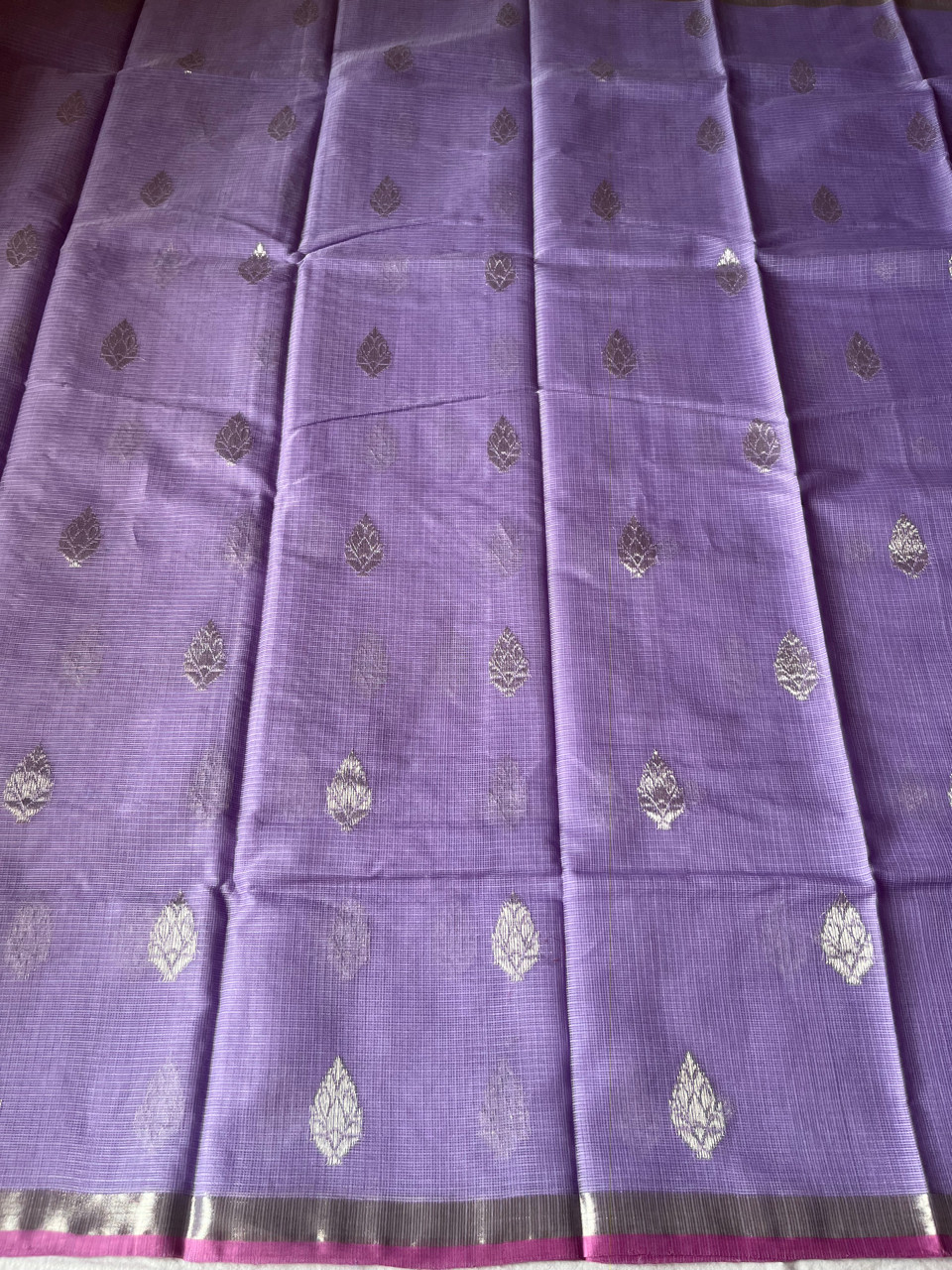 Kota Doria cotton-silk handloom saree with silver zari