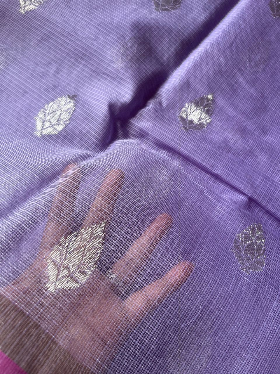 Kota Doria cotton-silk handloom saree with silver zari