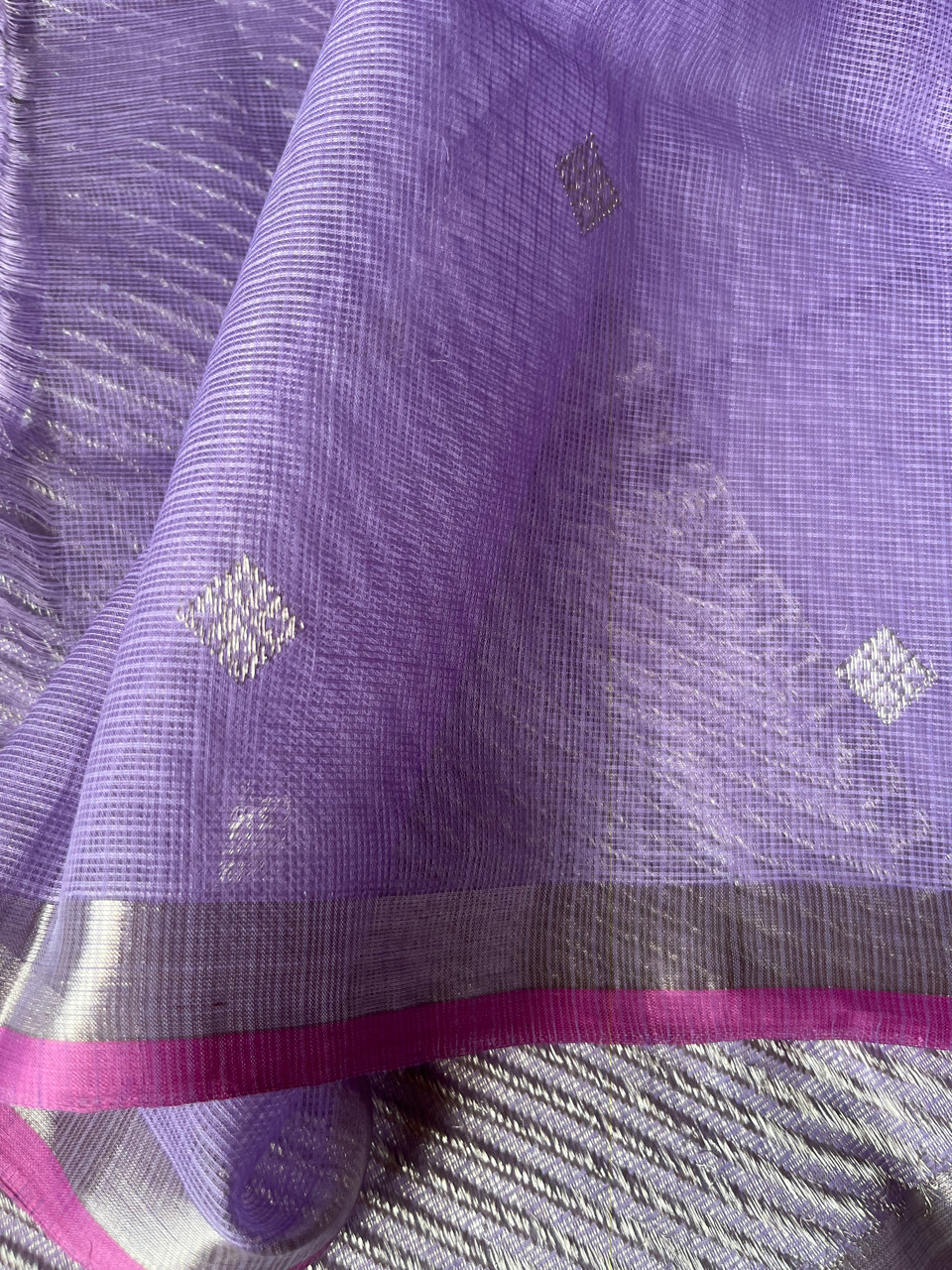 Kota Doria cotton-silk handloom saree with silver zari