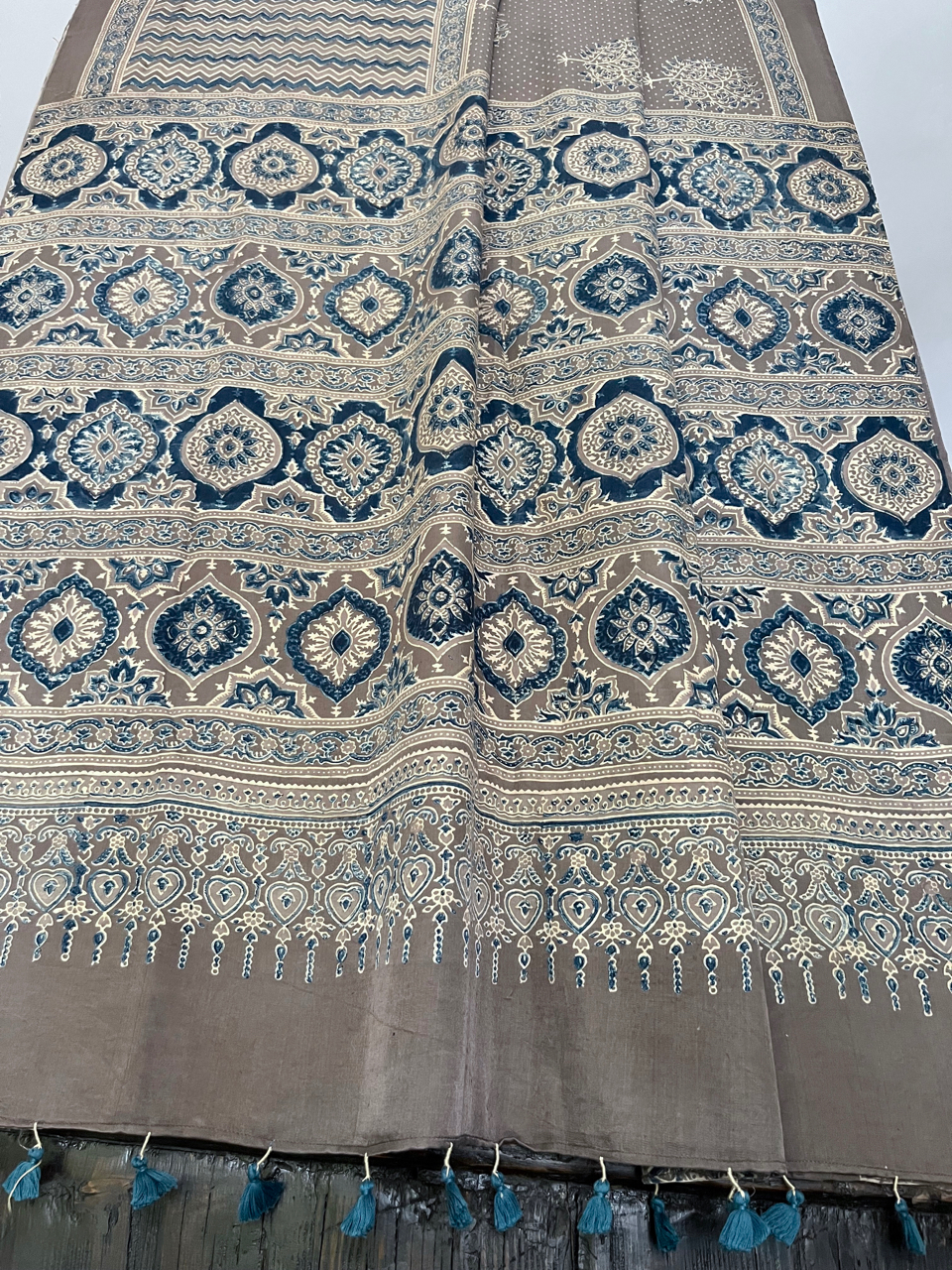 Ajrakh Gajji silk saree