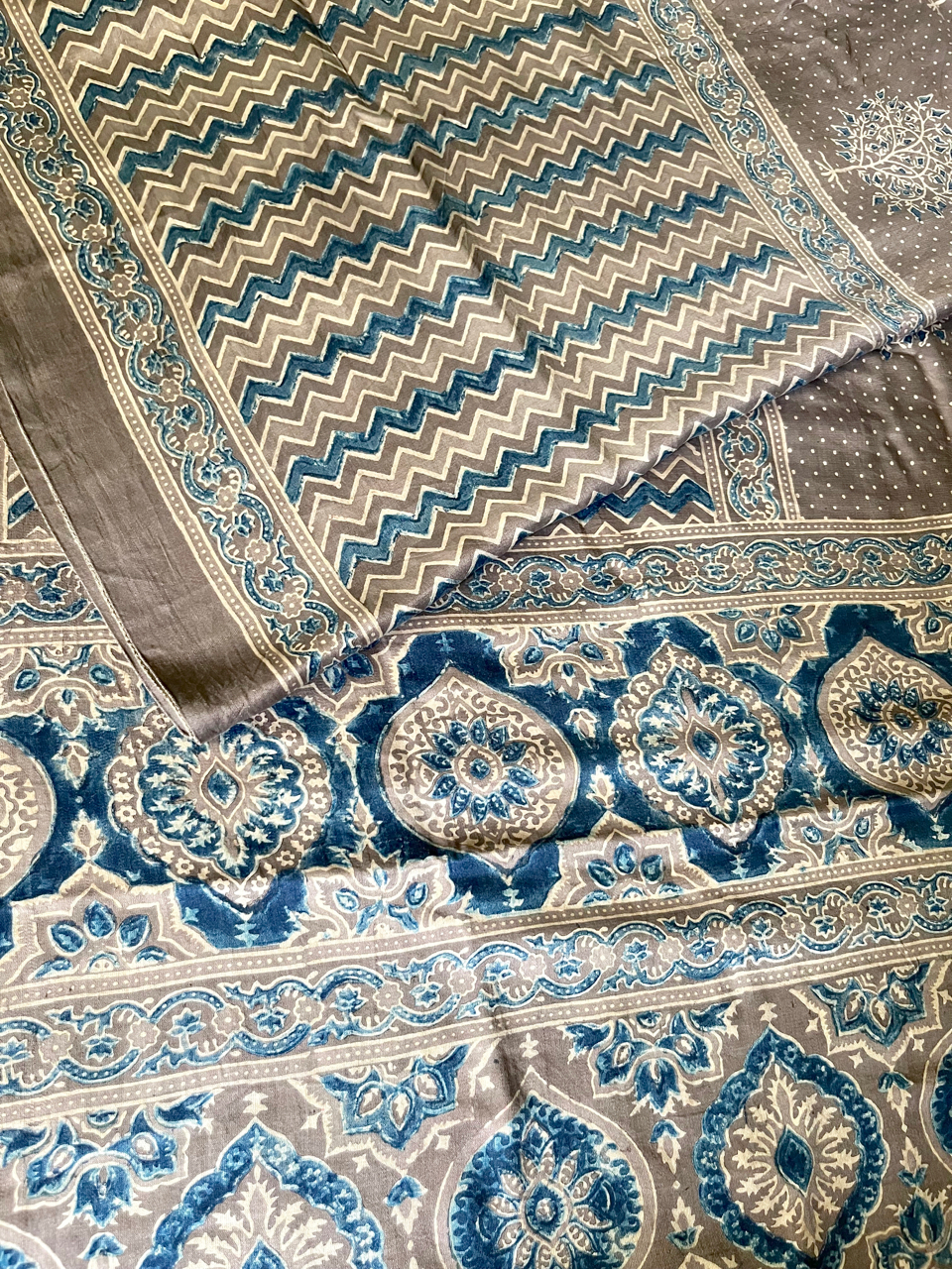 Ajrakh Gajji silk saree