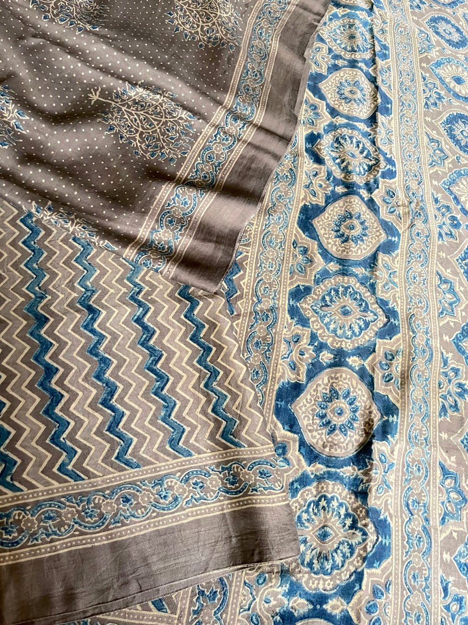 Ajrakh Gajji silk saree