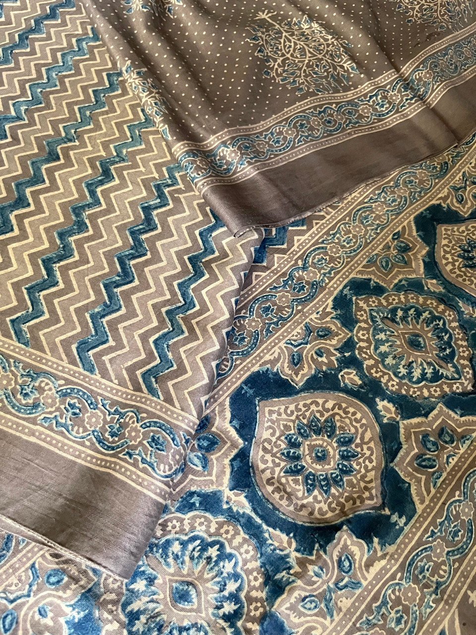 Ajrakh Gajji silk saree