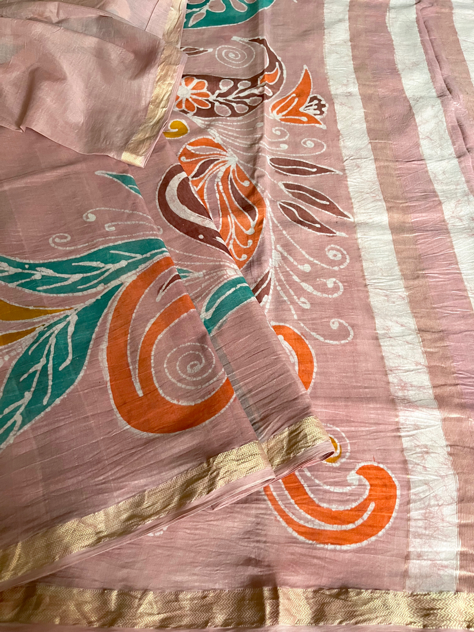 Batik hand painted cotton-silk handloom saree