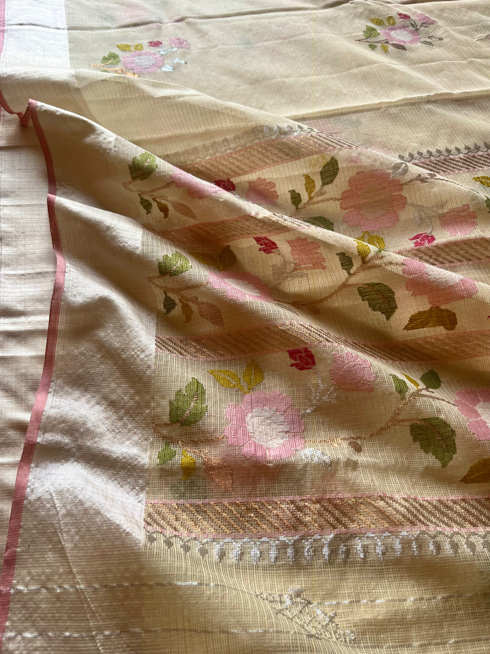 Kota Doria cotton-silk handloom saree with silver zari