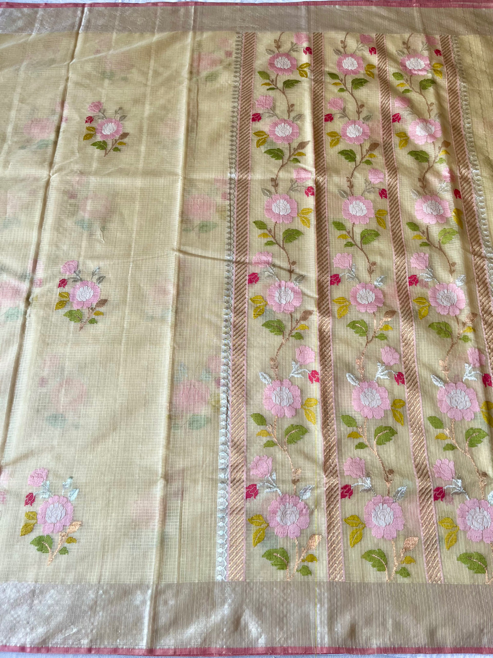 Kota Doria cotton-silk handloom saree with silver zari