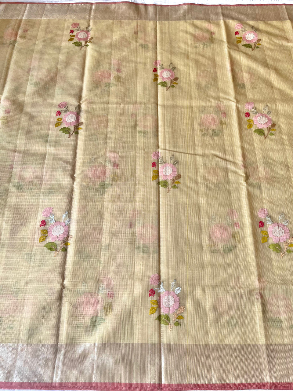 Kota Doria cotton-silk handloom saree with silver zari