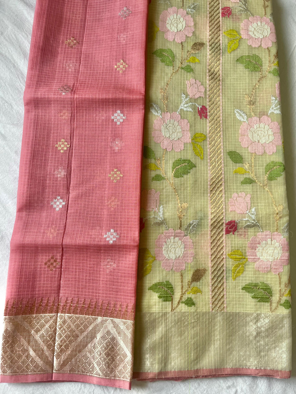 Kota Doria cotton-silk handloom saree with silver zari