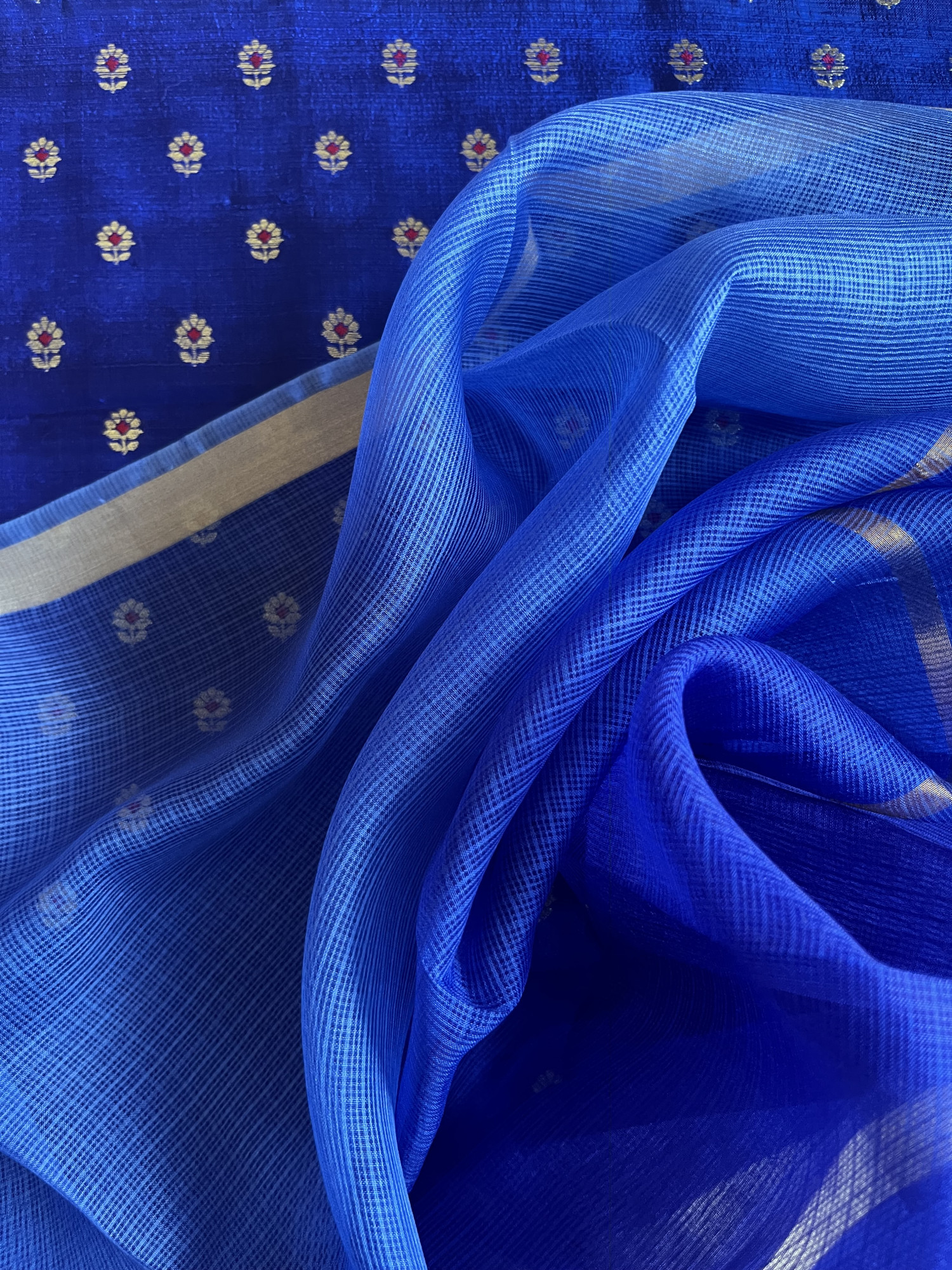Kota silk saree with Banarasi raw silk blouse fabric