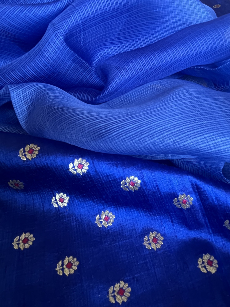 Image of Kota silk saree, with Banarasi raw silk blouse fabric