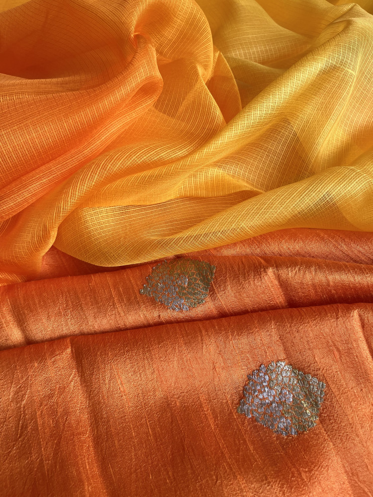 Image of Kota silk saree, with Banarasi silk blouse fabric