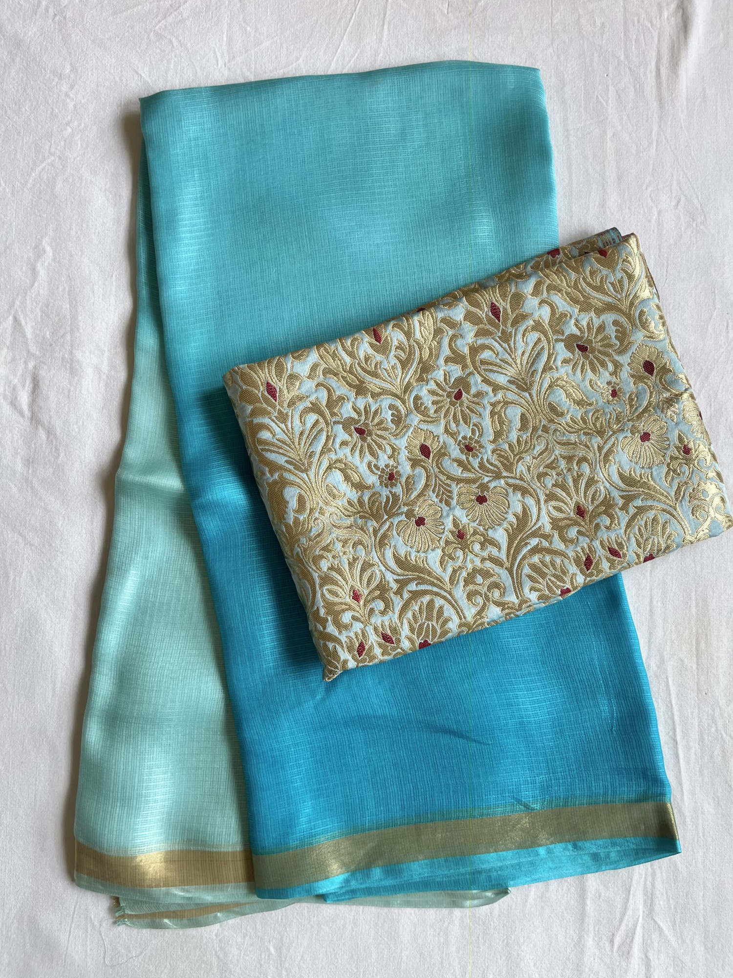 Kota silk saree with Banarasi brocade blouse fabric