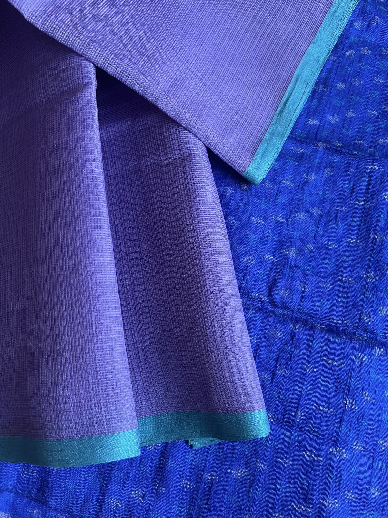 Kota Doria cotton-silk handloom saree with raw silk Ikat blouse fabric