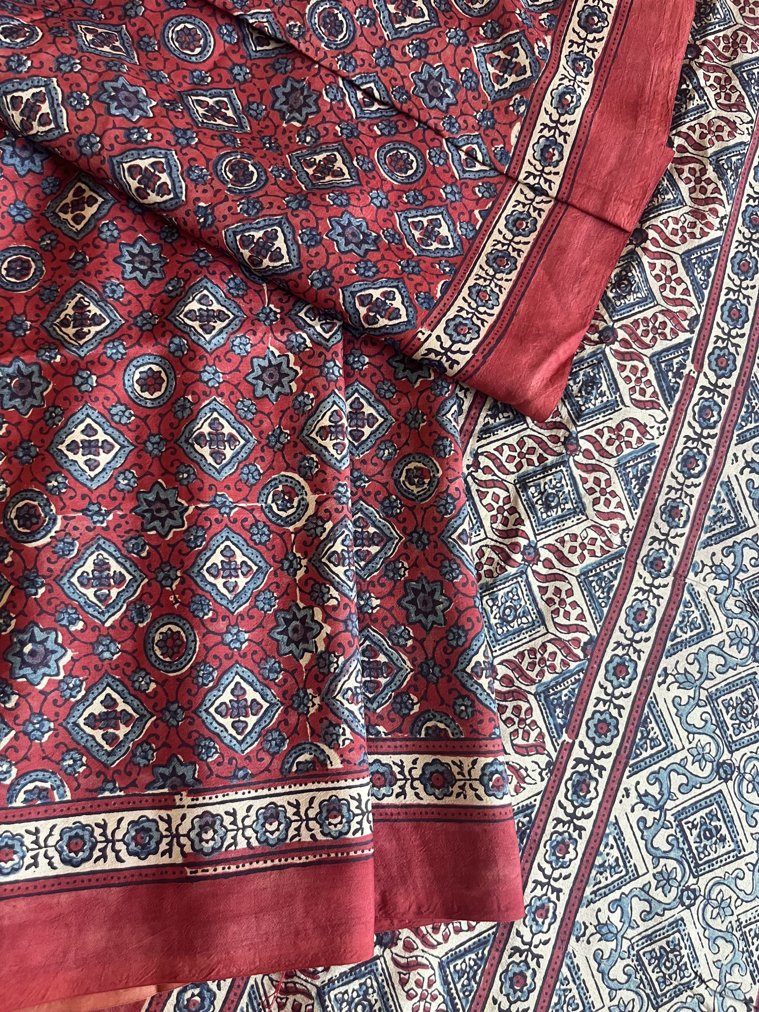 Ajrakh mulberry silk saree