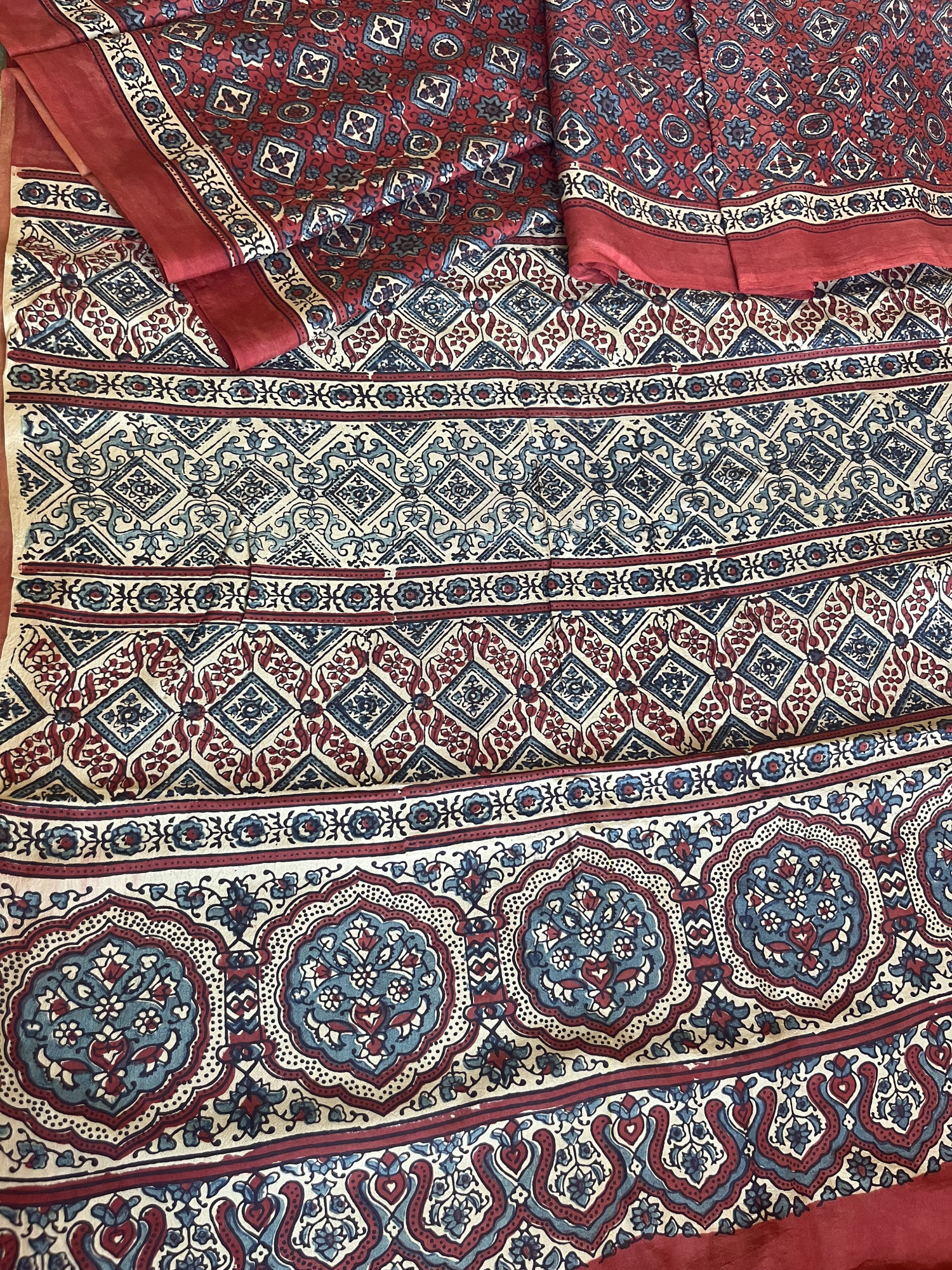 Ajrakh mulberry silk saree