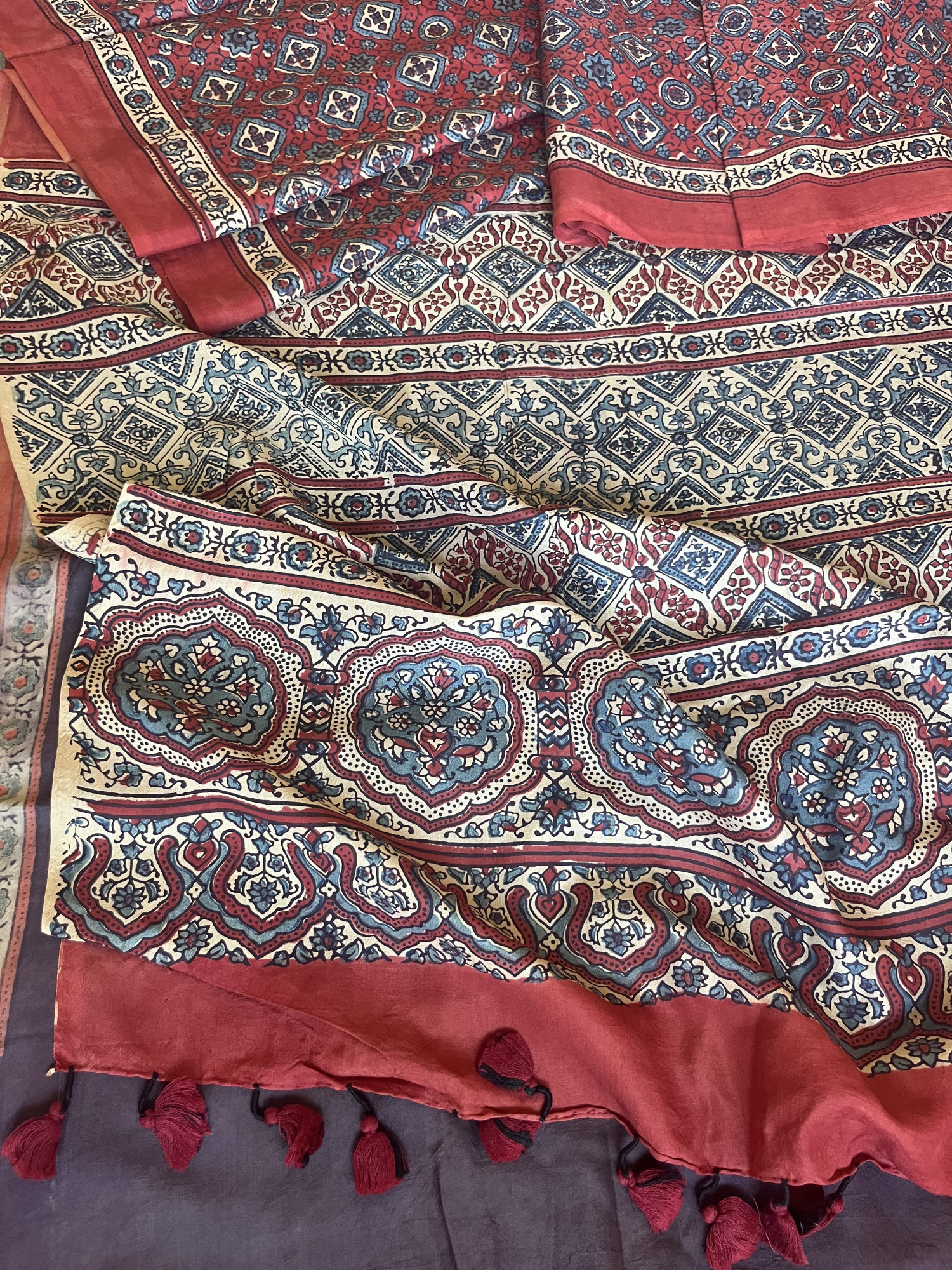 Ajrakh mulberry silk saree