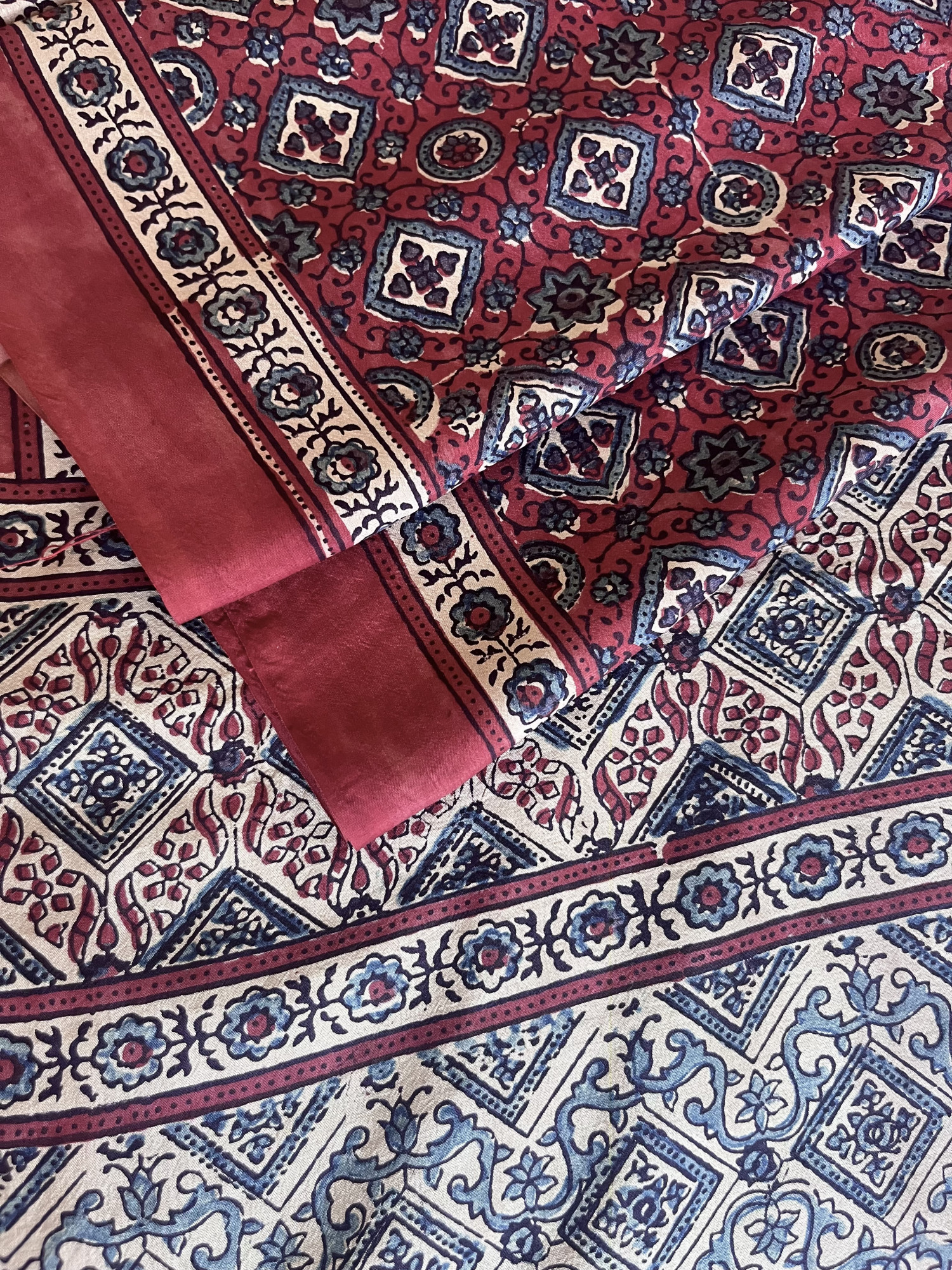 Ajrakh mulberry silk saree