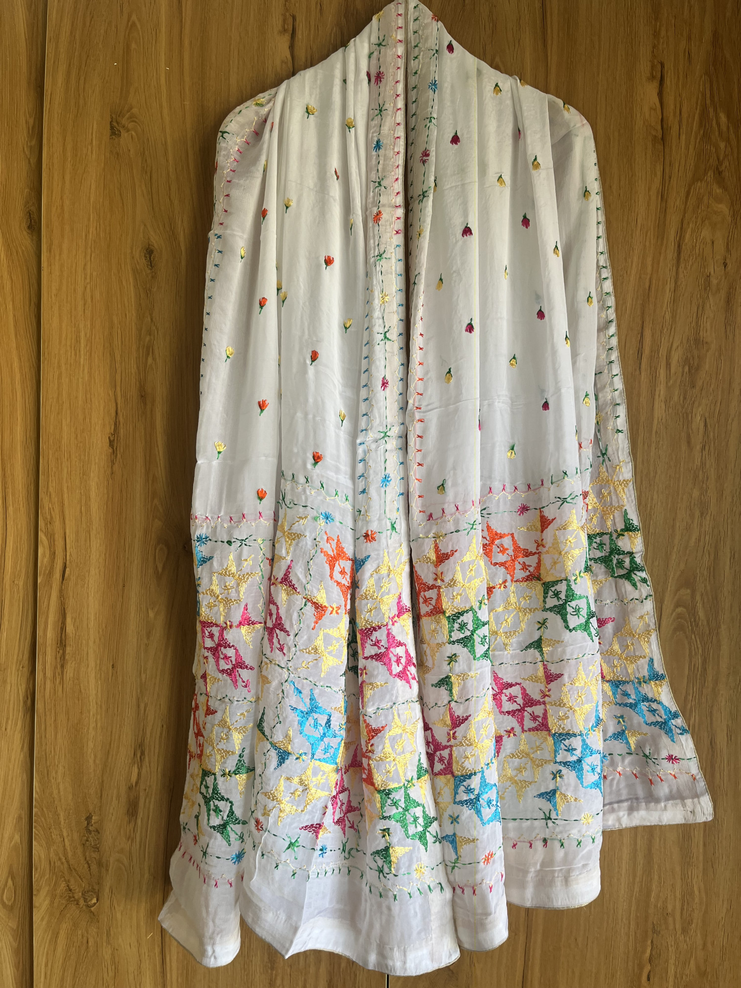 Phulkari hand embroidered semi-chinon dupatta
