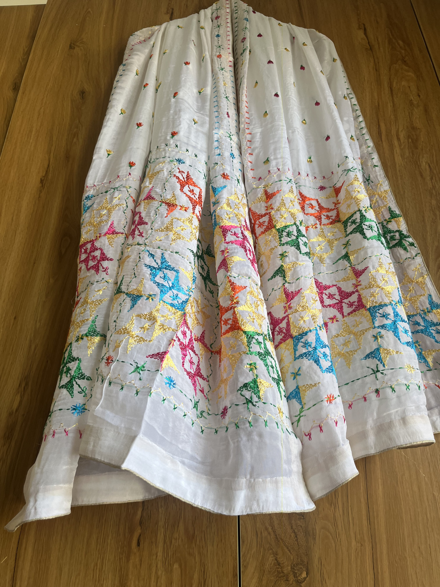 Phulkari hand embroidered semi-chinon dupatta