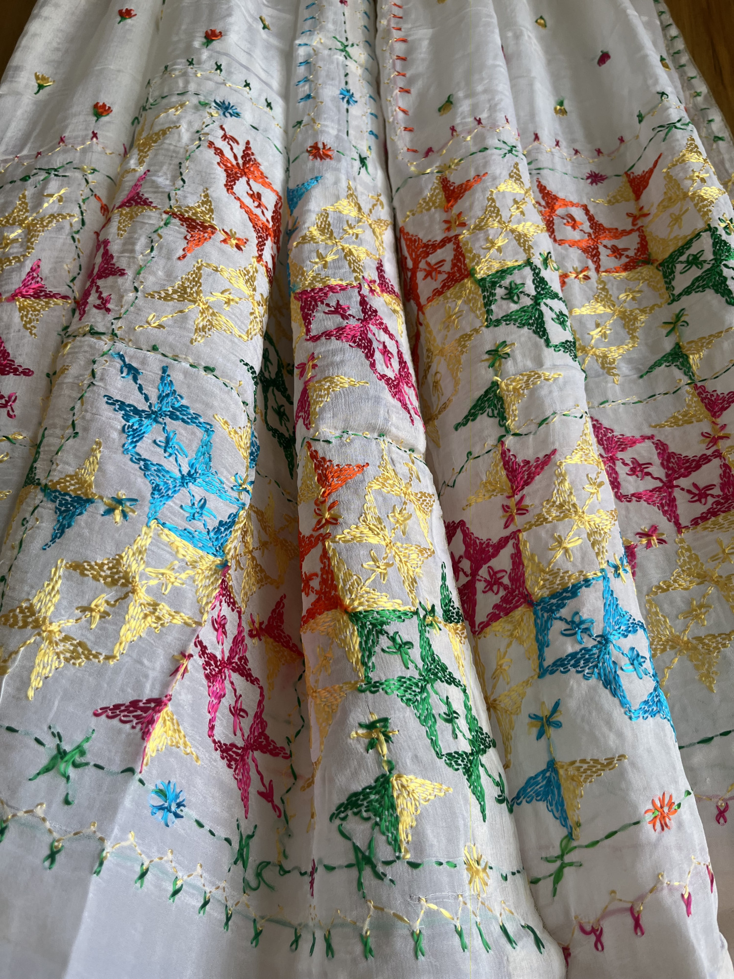 Phulkari hand embroidered semi-chinon dupatta