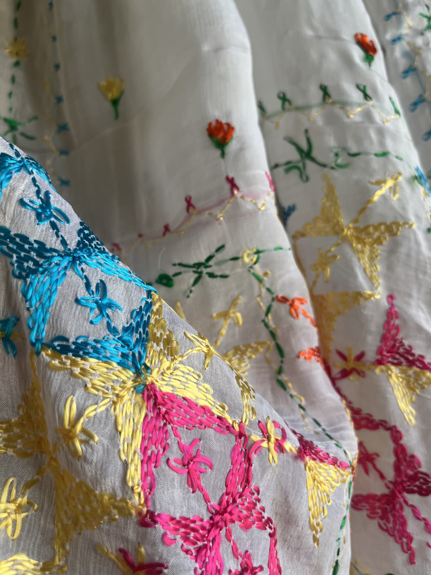 Phulkari hand embroidered semi-chinon dupatta