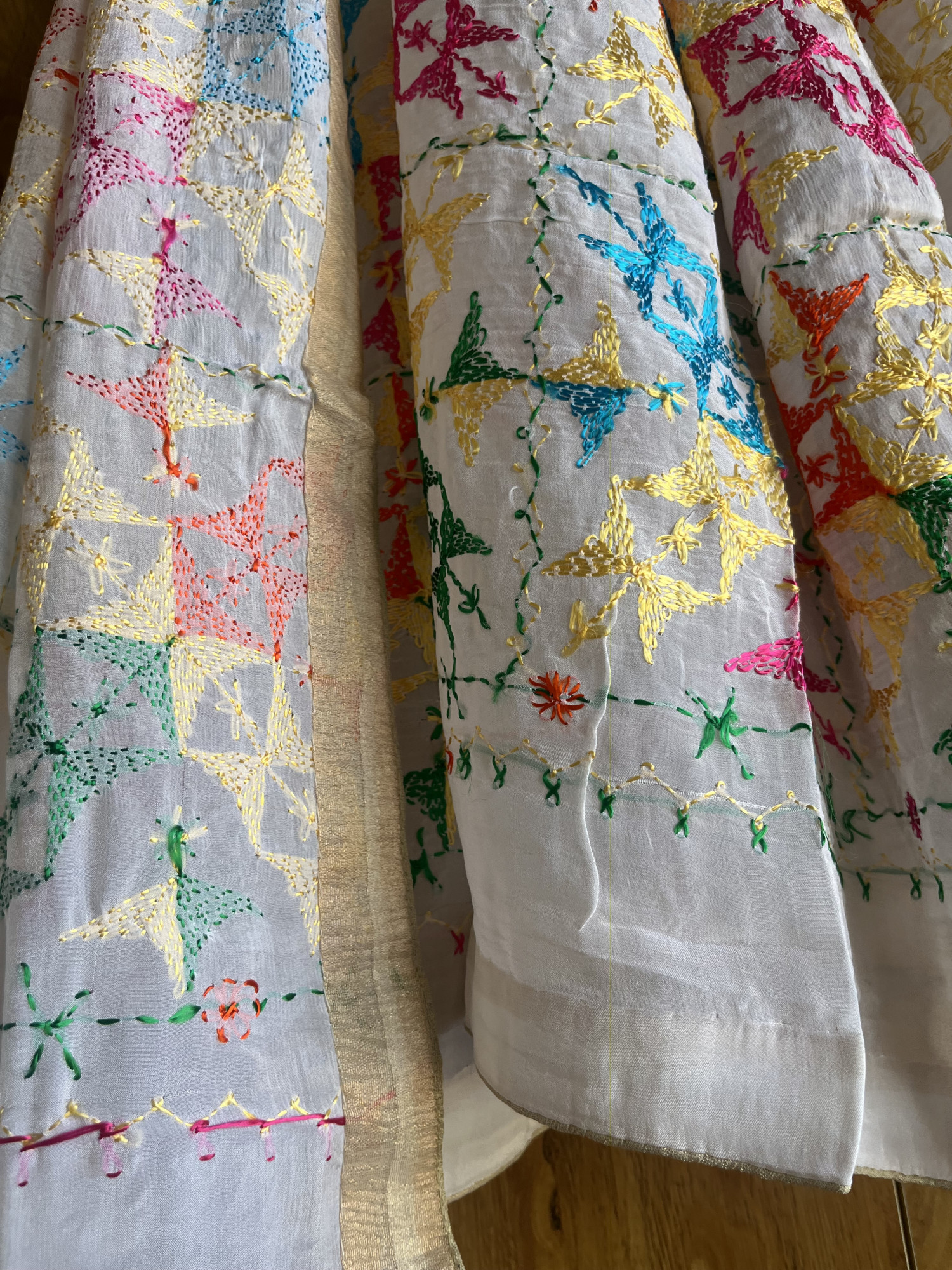 Phulkari hand embroidered semi-chinon dupatta