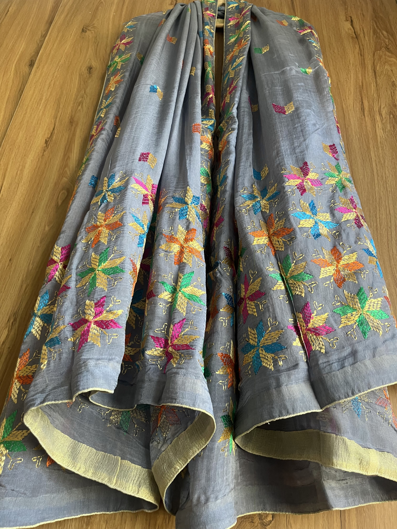 Phulkari hand embroidered semi-chinon dupatta