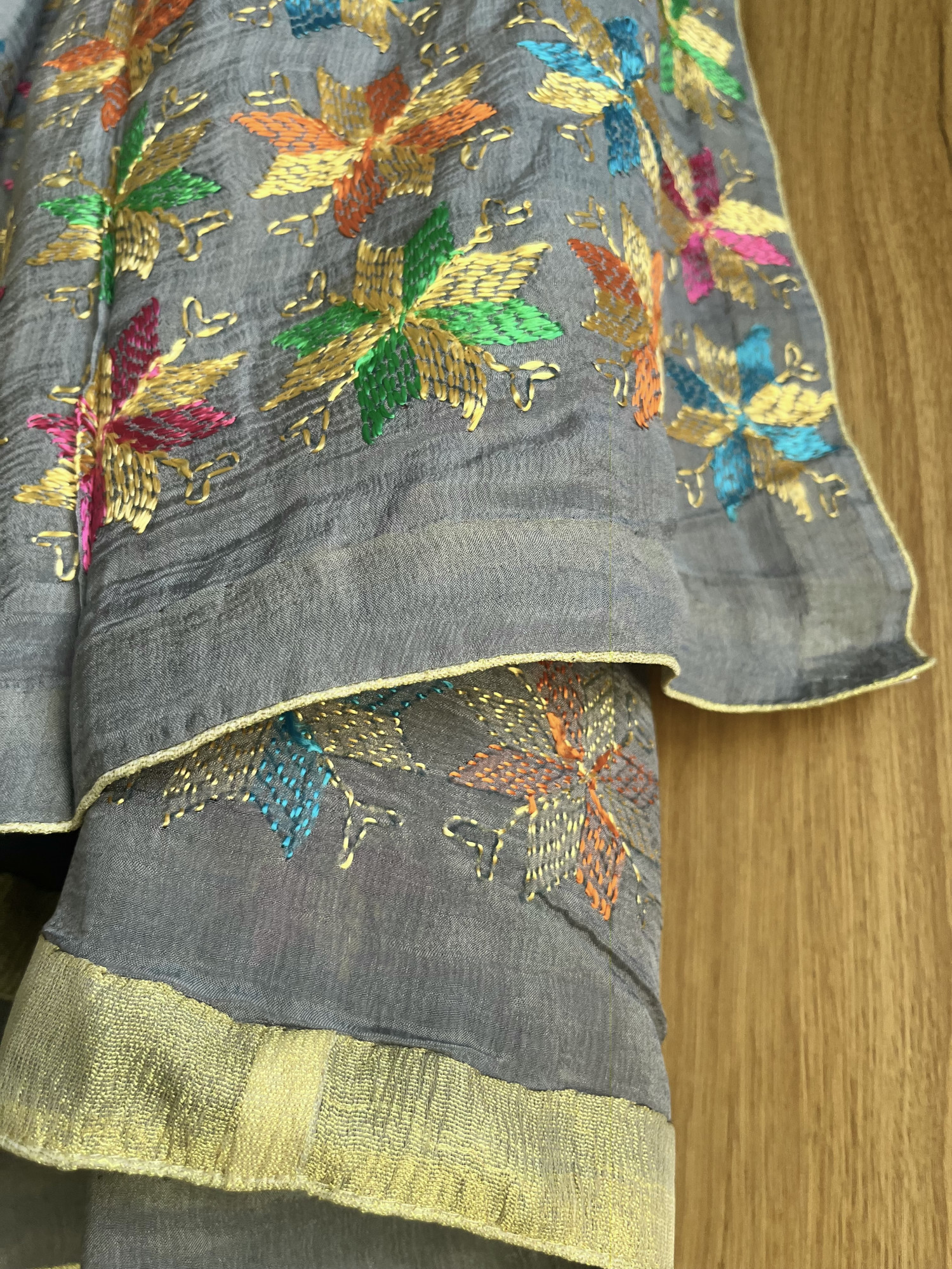 Phulkari hand embroidered semi-chinon dupatta