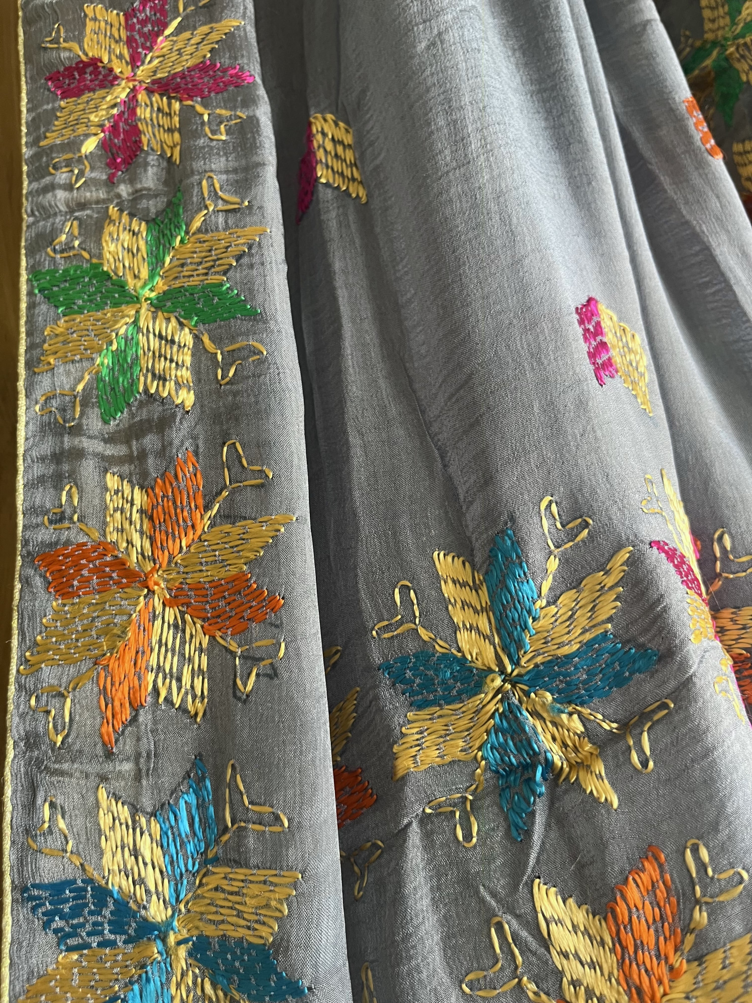 Phulkari hand embroidered semi-chinon dupatta