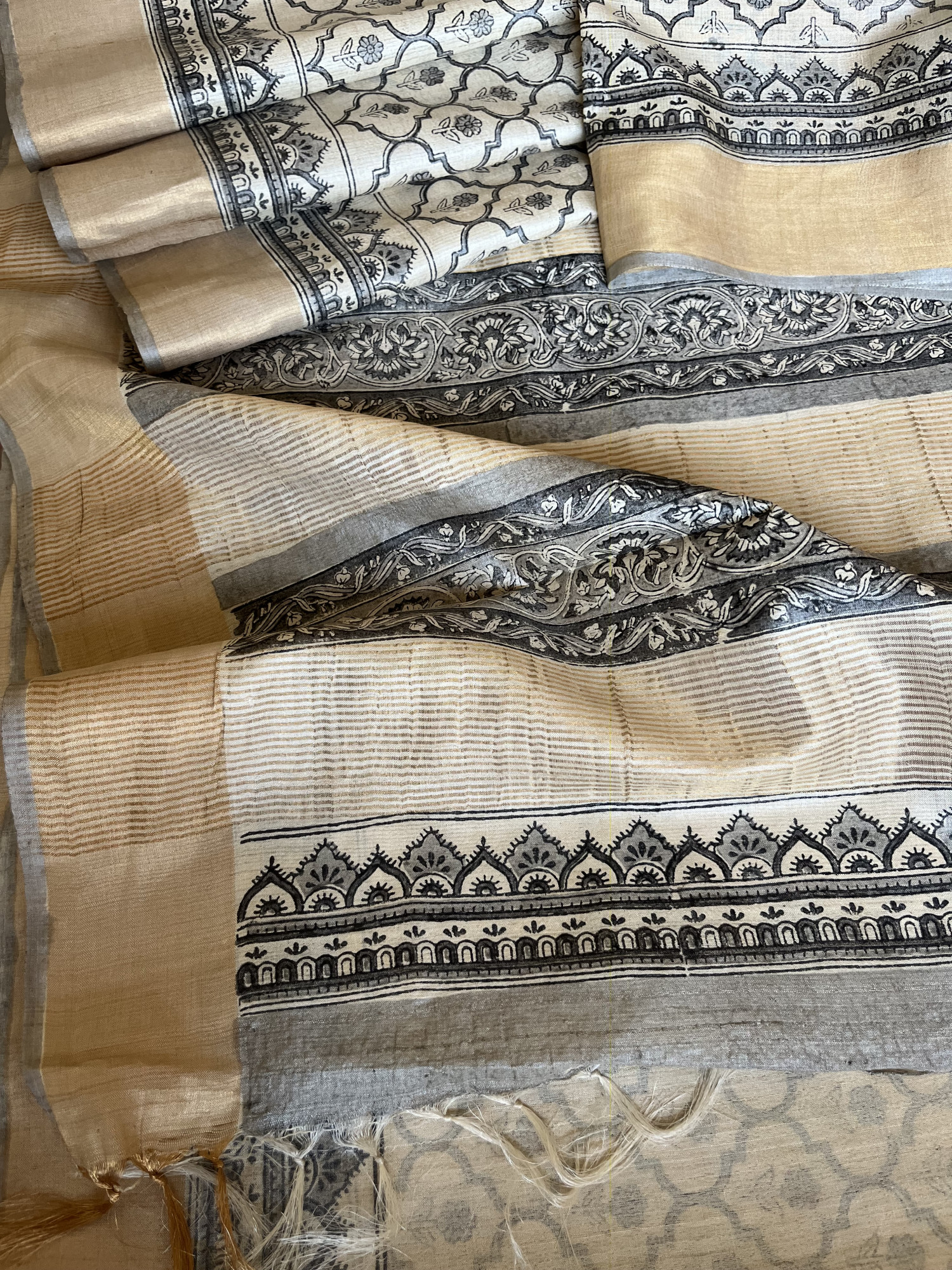 Bagru hand block printed Tussar silk saree