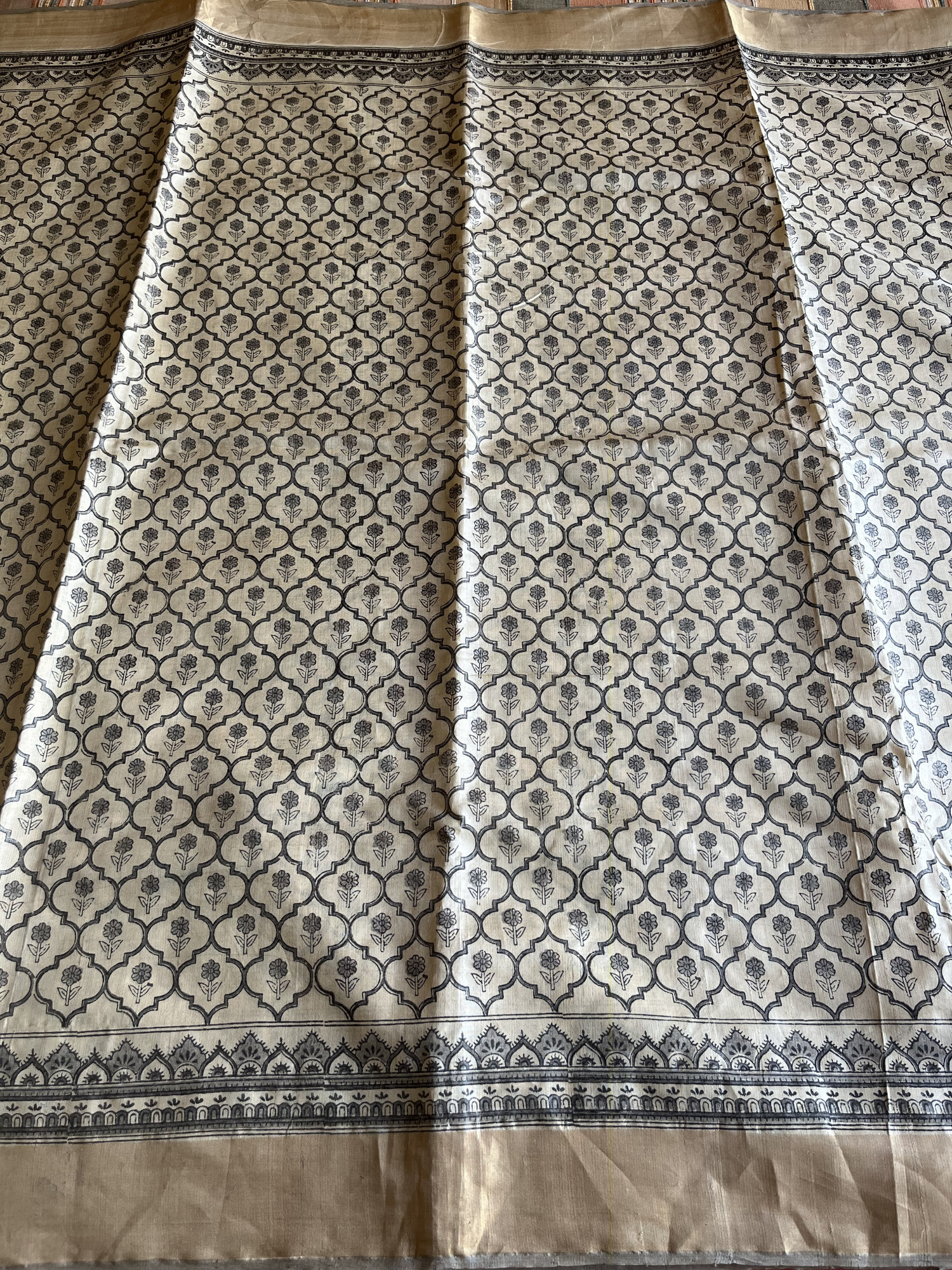 Bagru hand block printed Tussar silk saree