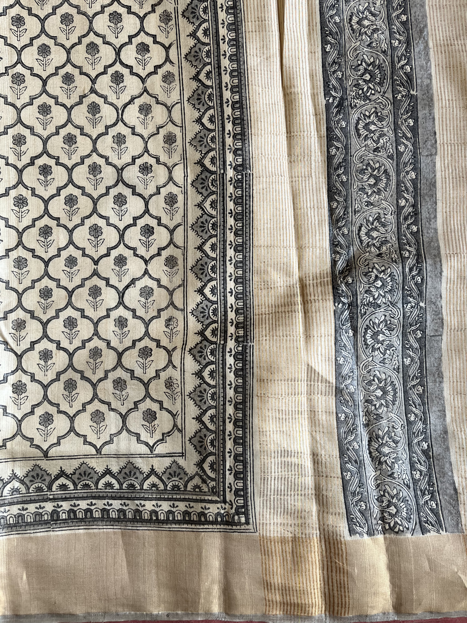 Bagru hand block printed Tussar silk saree