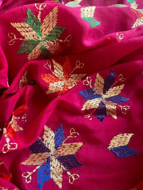 Phulkari hand embroidered chinon chiffon dupatta