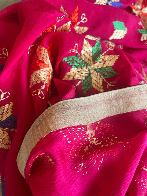 Phulkari hand embroidered chinon chiffon dupatta