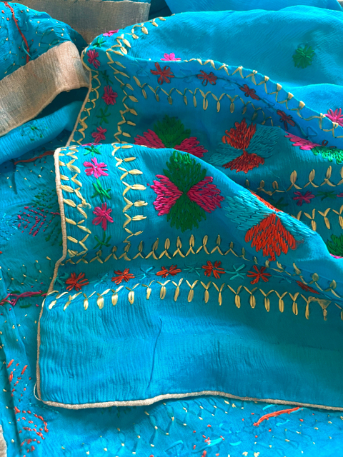 Phulkari hand embroidered chinon chiffon dupatta