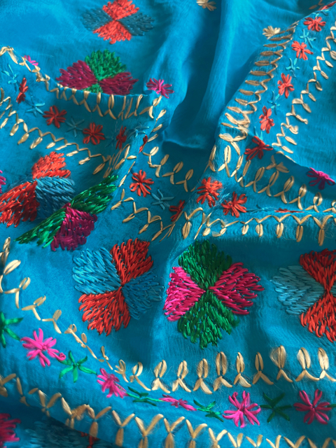 Phulkari hand embroidered chinon chiffon dupatta
