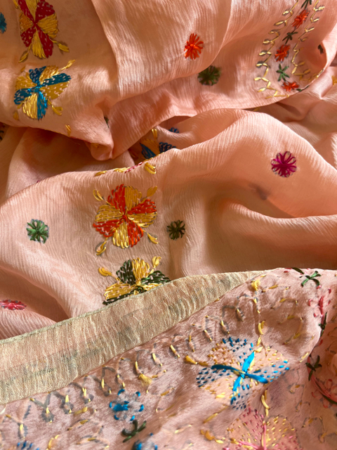 Phulkari hand embroidered chinon chiffon dupatta