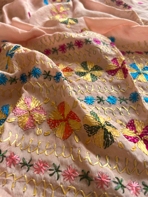 Phulkari hand embroidered chinon chiffon dupatta