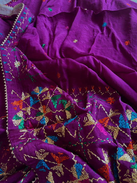 Phulkari hand embroidered chinon chiffon dupatta