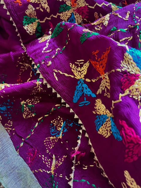 Phulkari hand embroidered chinon chiffon dupatta