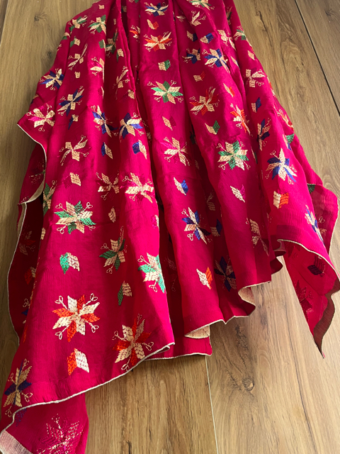 Phulkari hand embroidered chinon chiffon dupatta