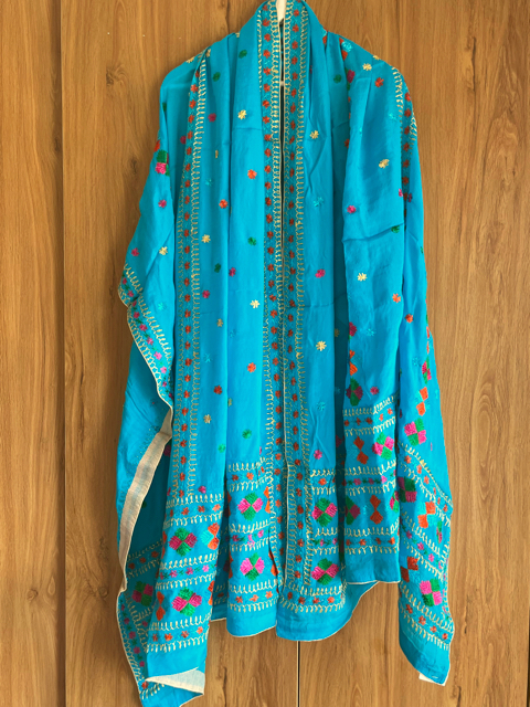 Phulkari hand embroidered chinon chiffon dupatta