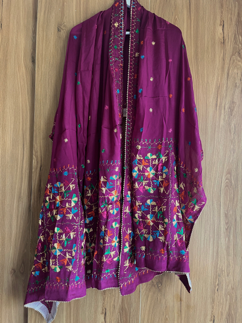 Phulkari hand embroidered chinon chiffon dupatta