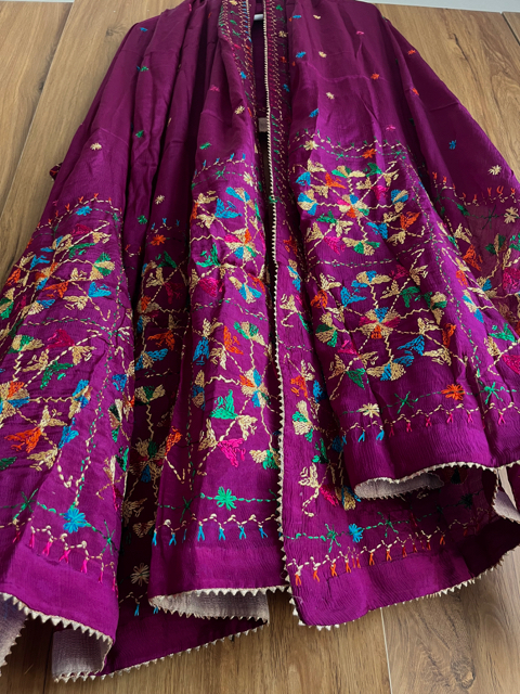 Phulkari hand embroidered chinon chiffon dupatta