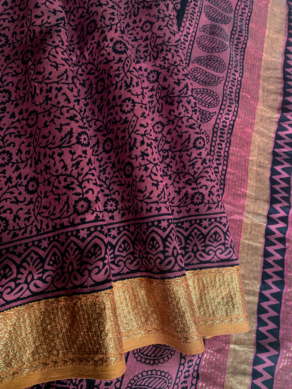 Bagh hand block printed Maheshwari handloom saree